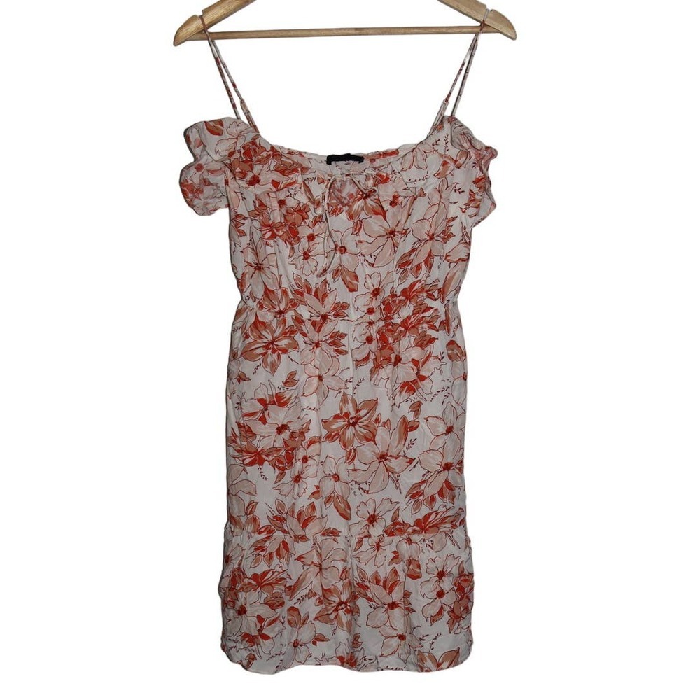 Womens J. Crew B1668 Orange White Floral Viscose Elastic Mini Dress Size Small S